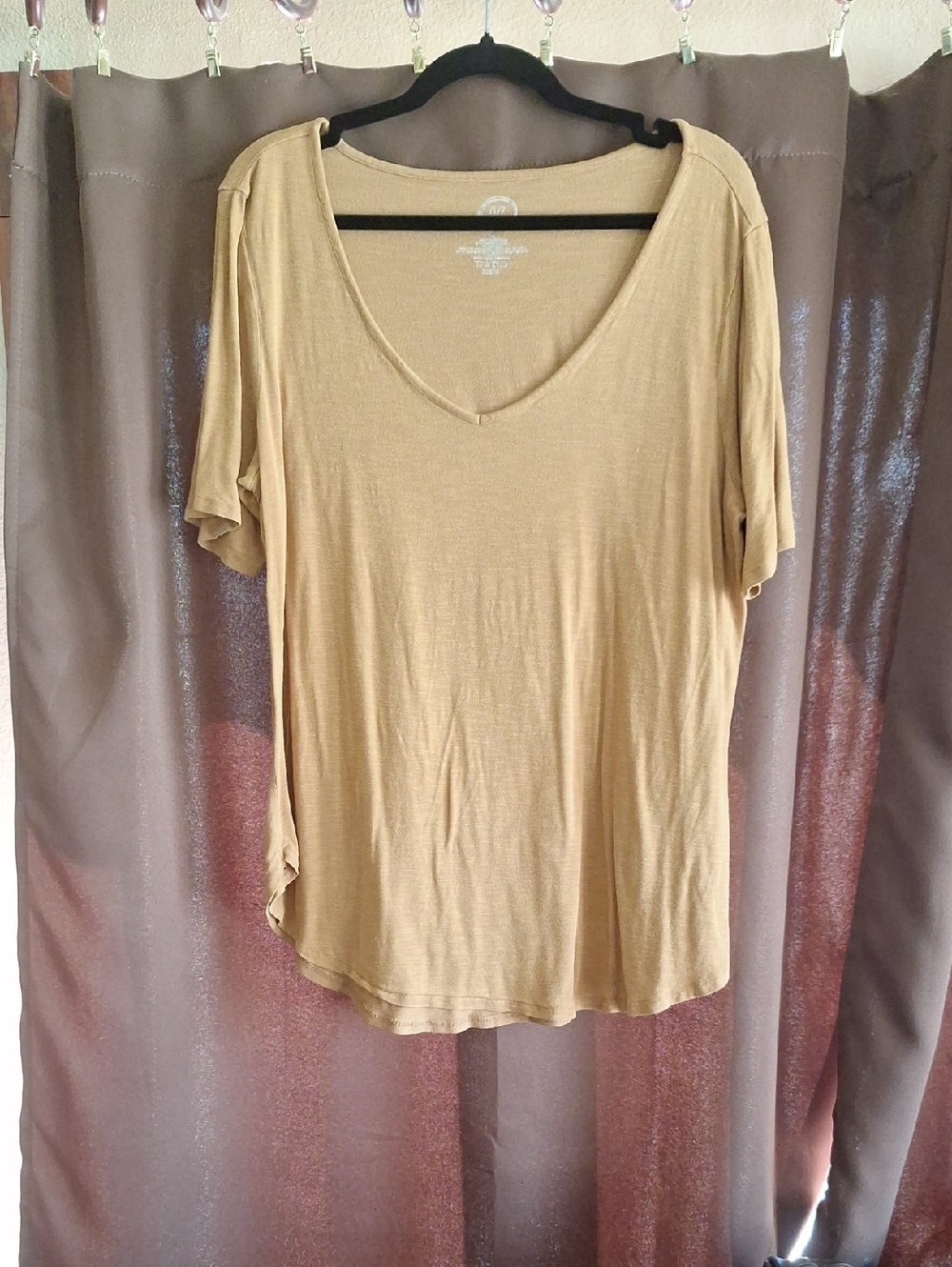 Maurices Short Sleeve V-Neck Tee in Camel Tan